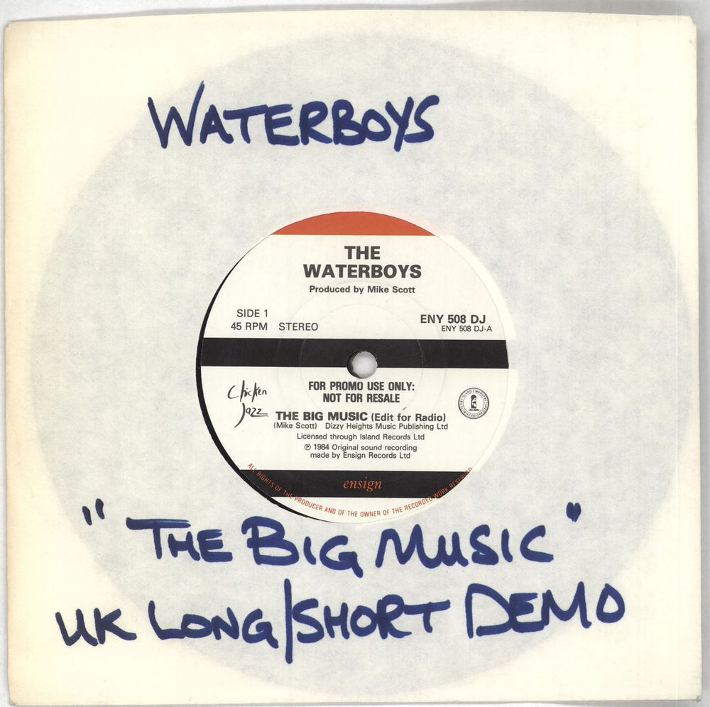 The Waterboys The Big Music UK Promo 7" vinyl single (7 inch record / 45) ENY508DJ