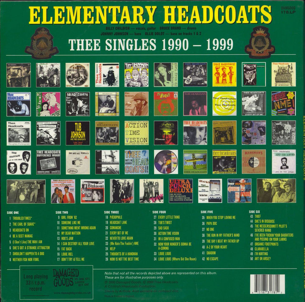Thee Headcoats Elementary Headcoats (The Singles 1990-1999) UK 3-LP vinyl record set (Triple LP Album) 615187317812