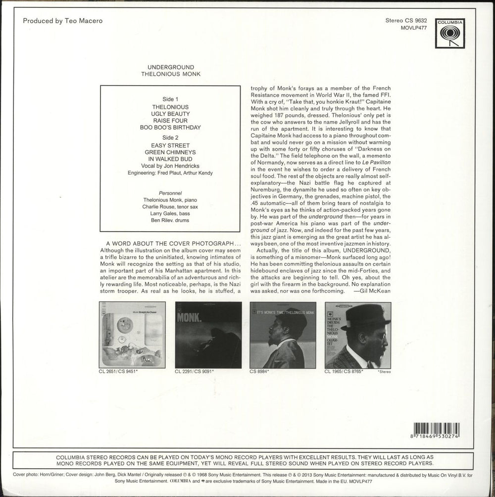 Thelonious Monk Underground - 180gm UK vinyl LP album (LP record) 8718469530274