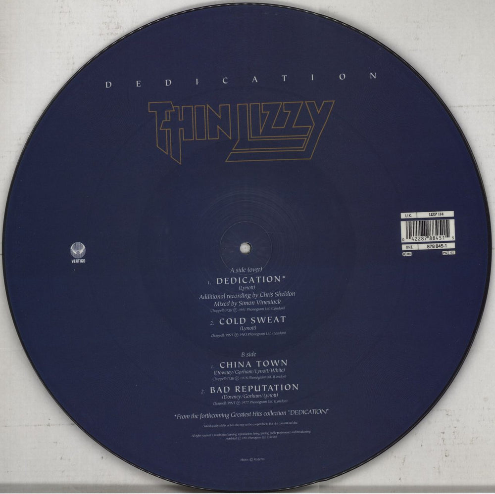 Thin Lizzy Dedication UK 12" vinyl picture disc (12 inch picture record) 042287884515