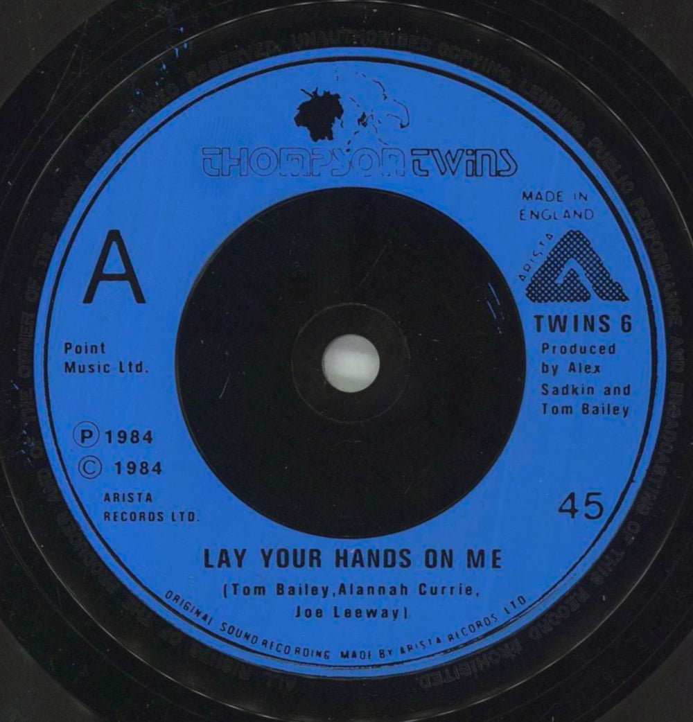 Thompson Twins Lay Your Hands On Me - Poster Sleeve UK 7" vinyl single (7 inch record / 45) TWI07LA170041