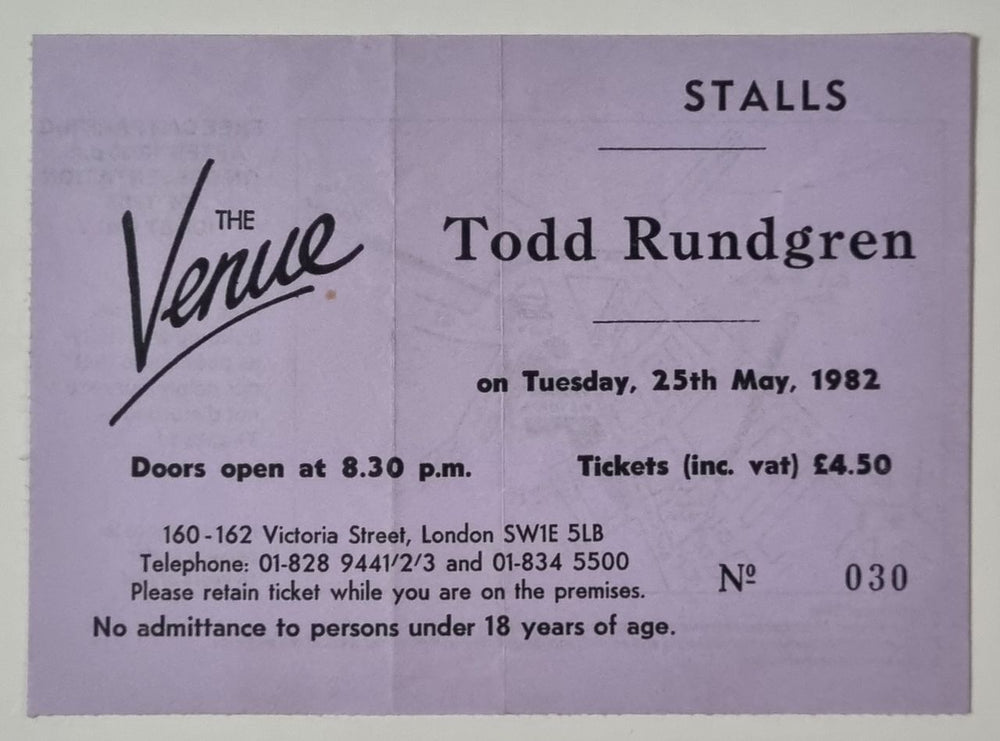 Todd Rundgren Todd + Ticket Stub UK tour programme TODTRTO589295