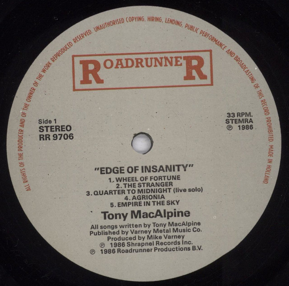 Tony MacAlpine Edge Of Insanity - High Heels p/s Dutch vinyl LP album (LP record) ACALPED388757