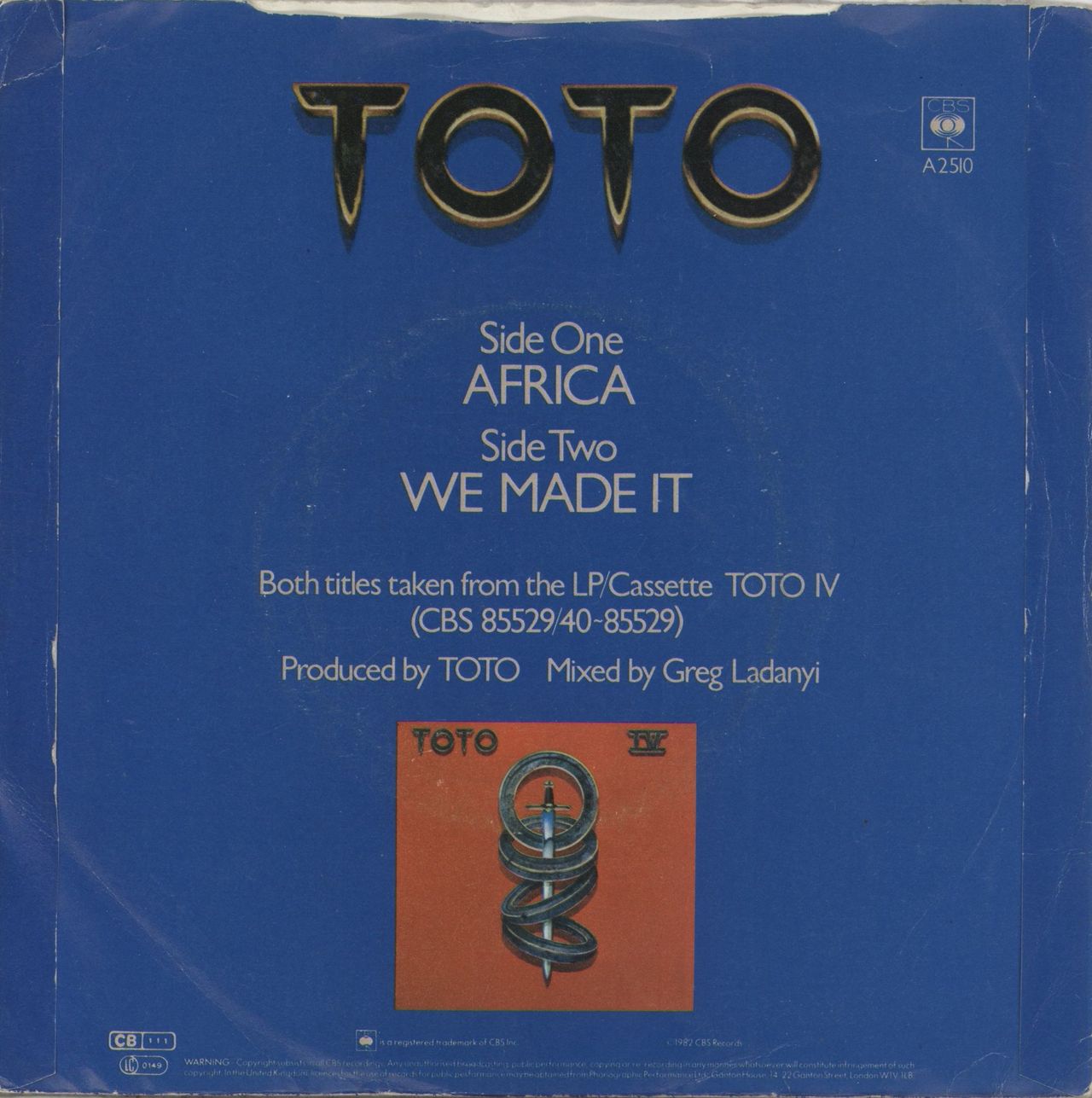 Toto Africa - Jukebox - P/S UK 7