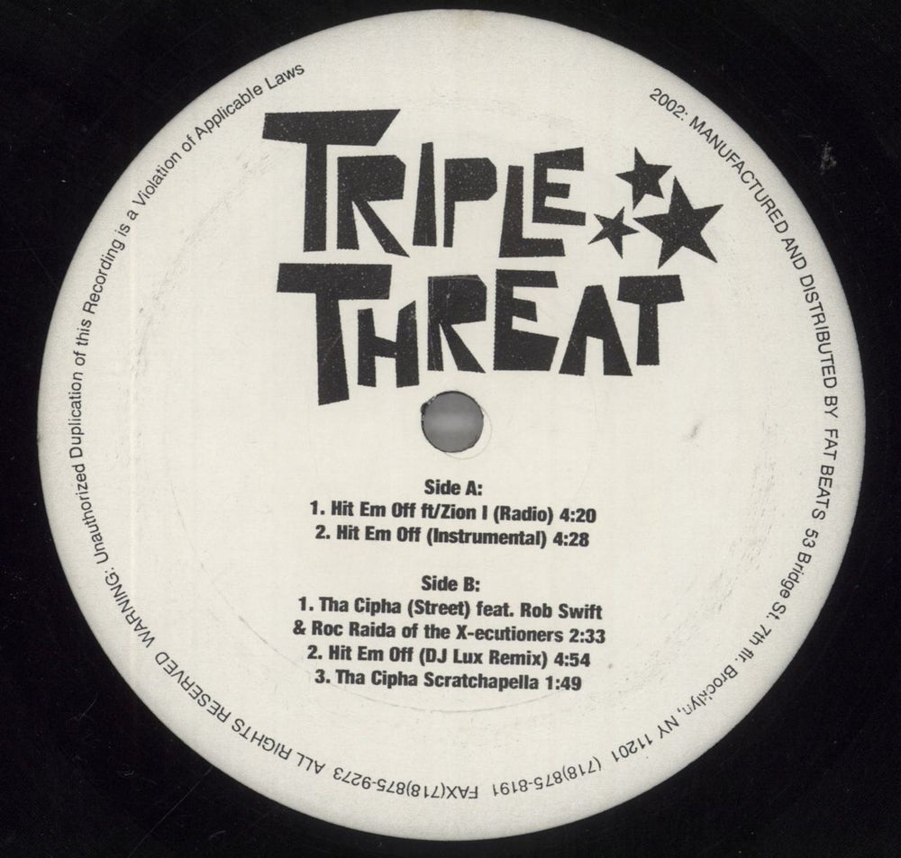 Triple Threat Hit 'Em Off / Tha Cipha US 12" vinyl single (12 inch record / Maxi-single) 84V12HI858836