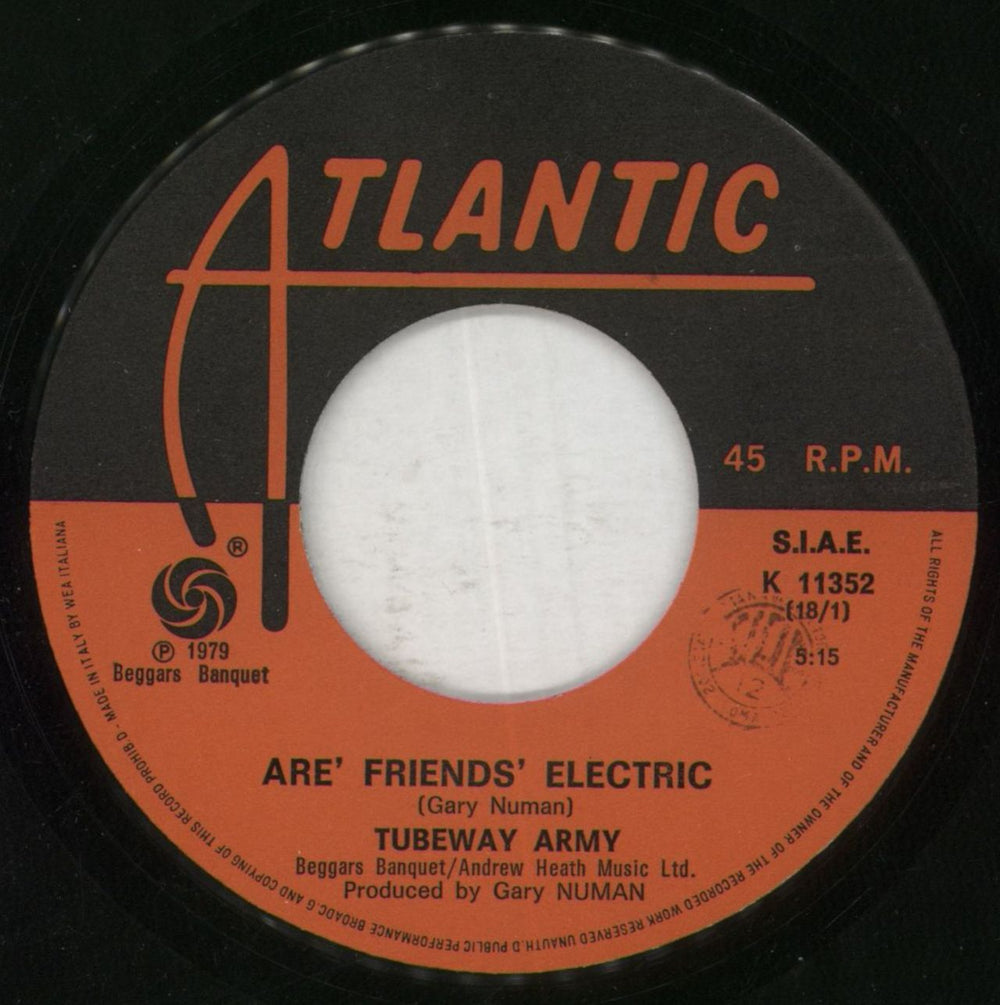 Tubeway Army Are Friends Electric? Italian 7" vinyl single (7 inch record / 45) TUB07AR817726