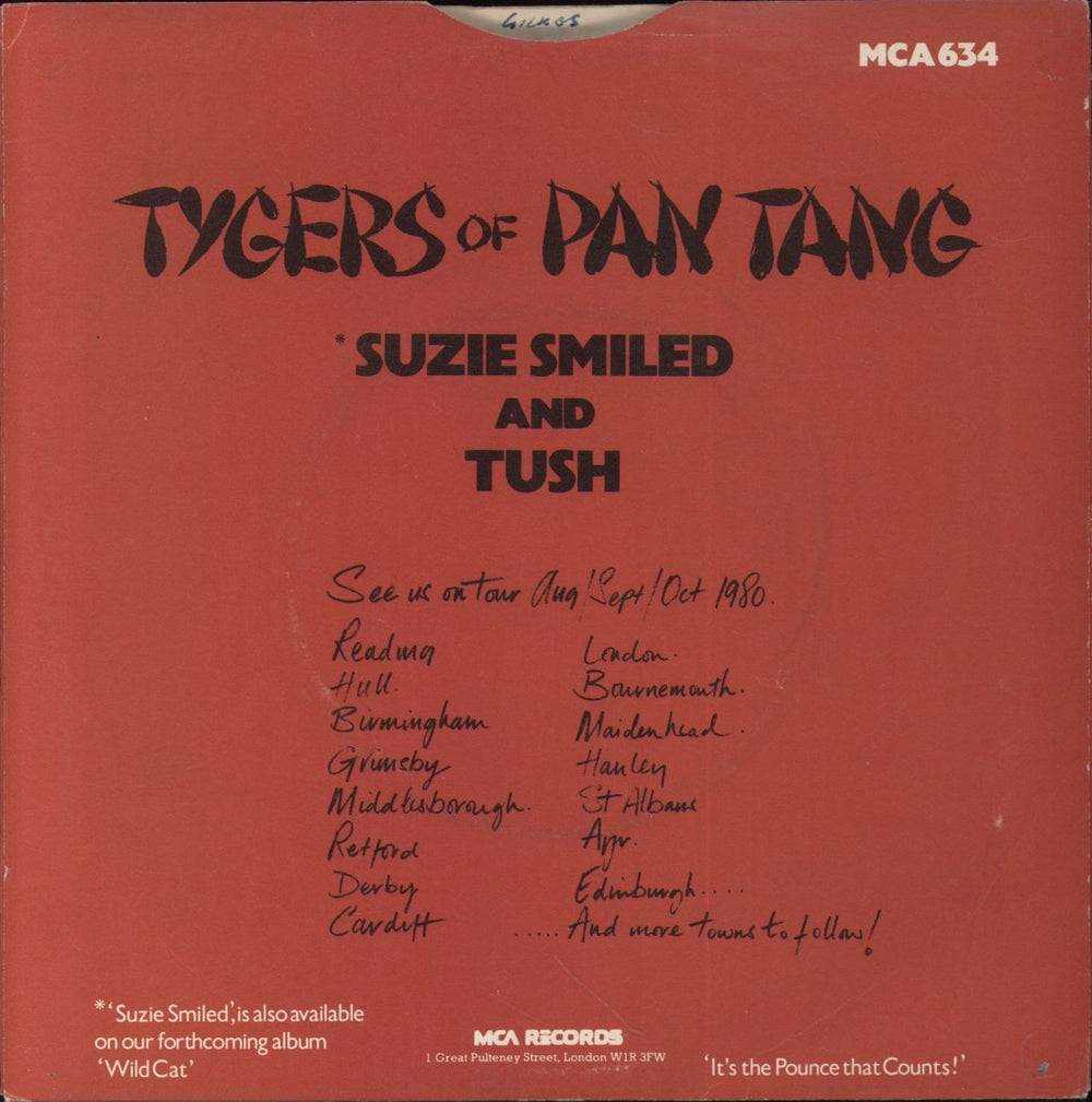 Tygers Of Pan Tang Suzie Smiled UK 7" vinyl single (7 inch record / 45)