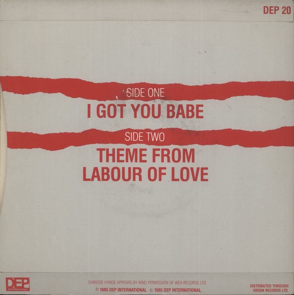 UB40 I Got You Babe UK 7" vinyl single (7 inch record / 45)
