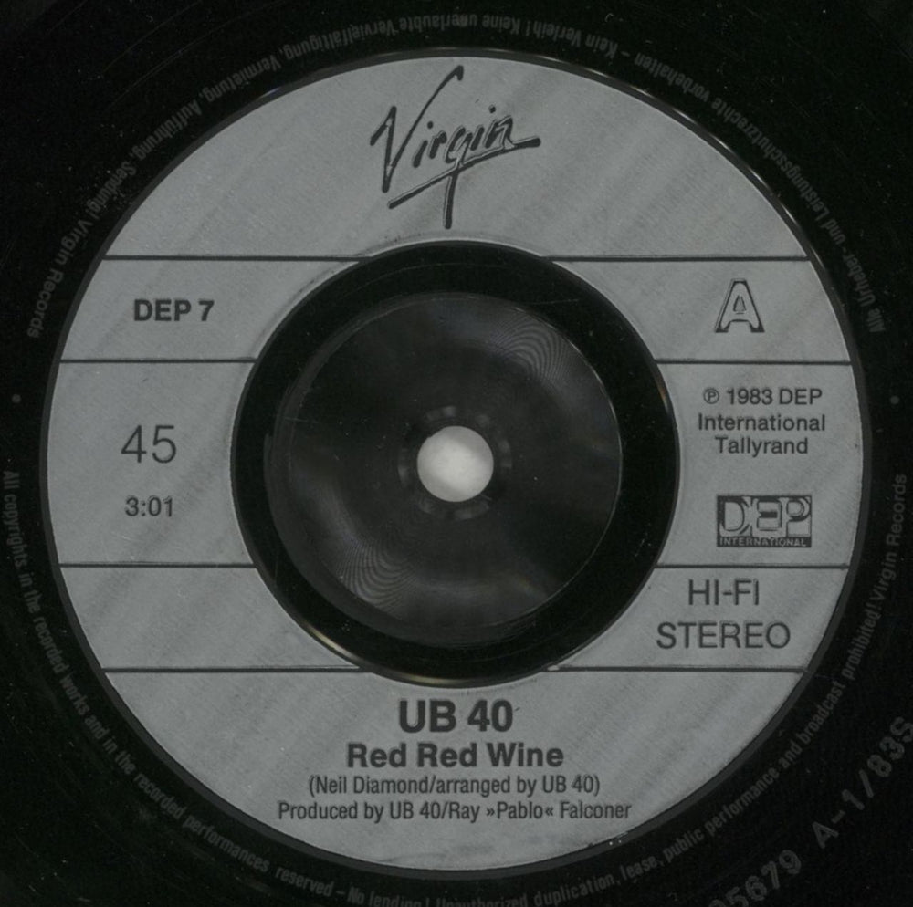 UB40 Red Red Wine - Injection moulded UK 7" vinyl single (7 inch record / 45) UB407RE872826