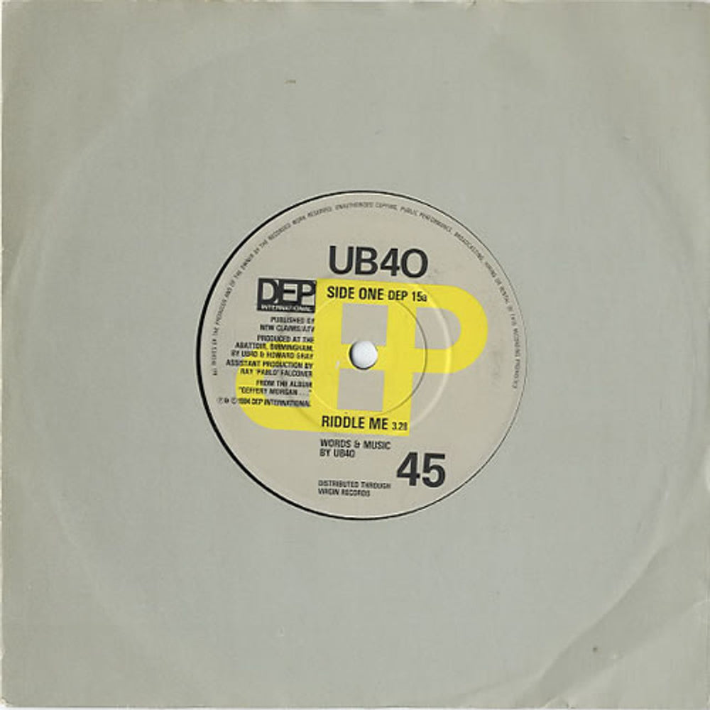 UB40 Riddle Me UK 7" vinyl single (7 inch record / 45) DEP15