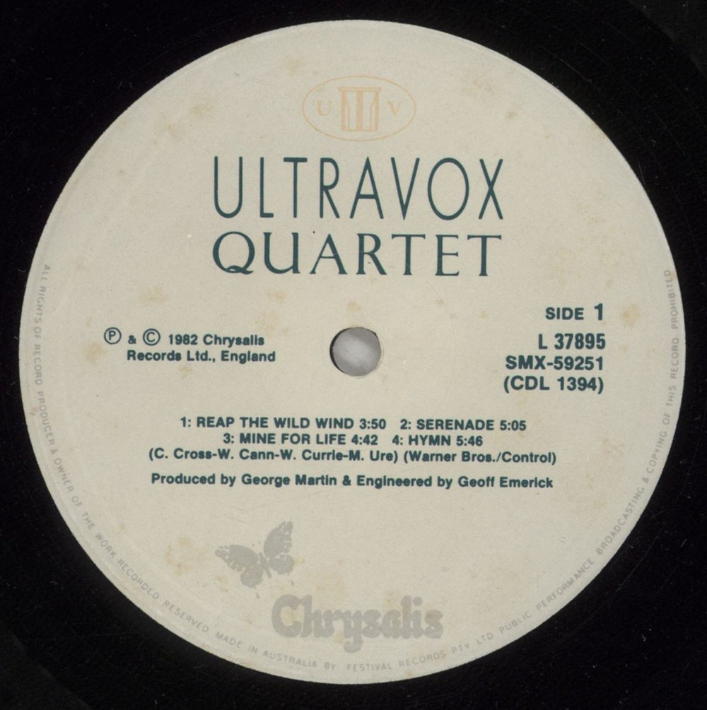 Ultravox Quartet Australian vinyl LP album (LP record) VOXLPQU879028