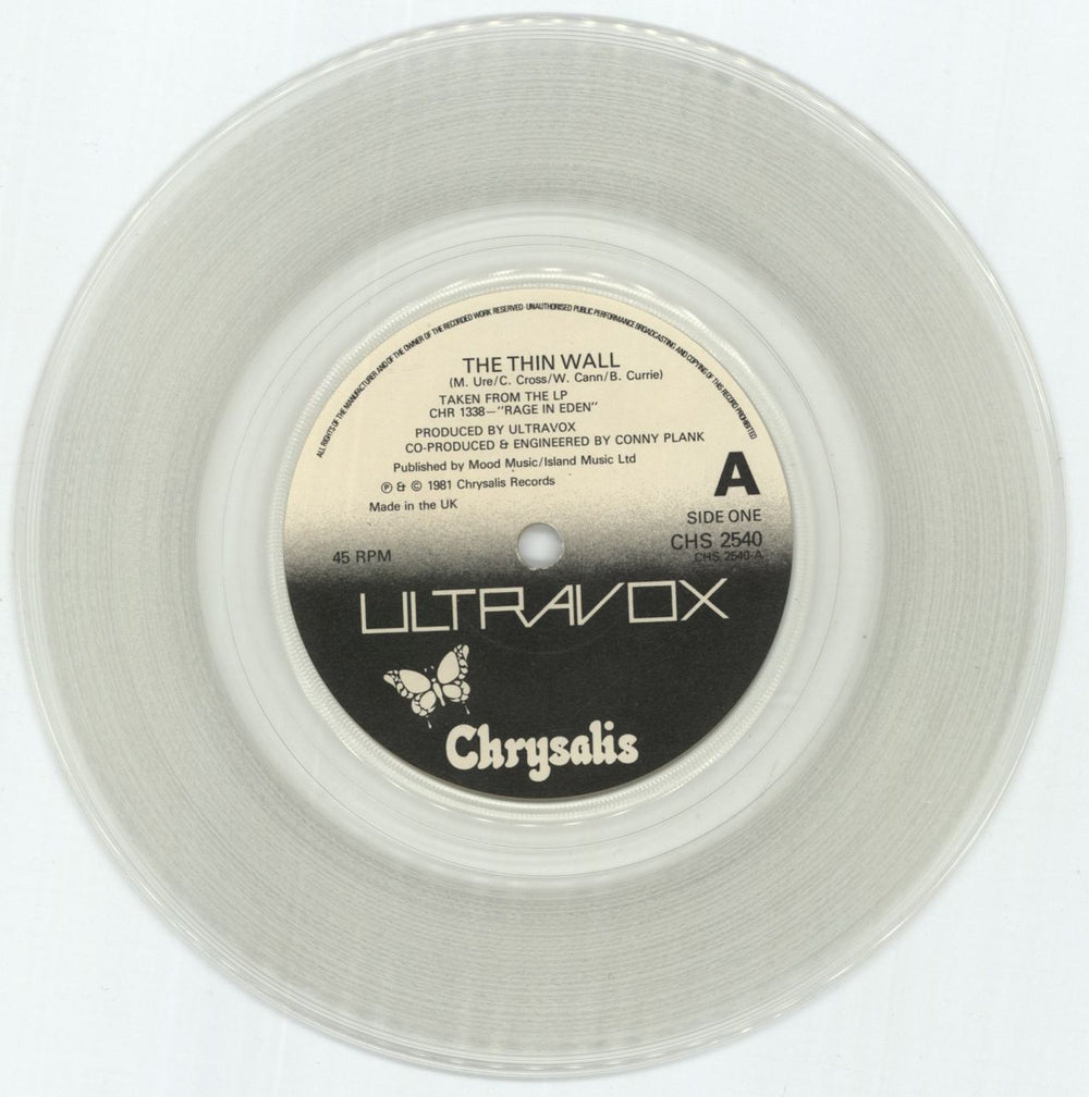 Ultravox The Thin Wall - Clear Vinyl UK 7" vinyl single (7 inch record / 45) VOX07TH28124