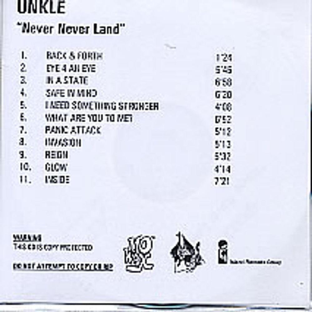 Unkle Never, Never, Land UK Promo CD-R acetate CD-R