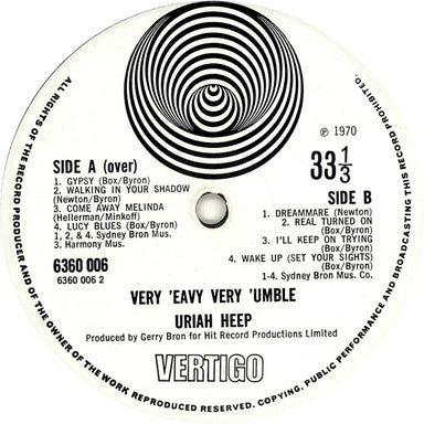 Uriah Heep Very 'eavy Very 'umble - 2nd - EX UK vinyl LP album (LP record) URILPVE602615