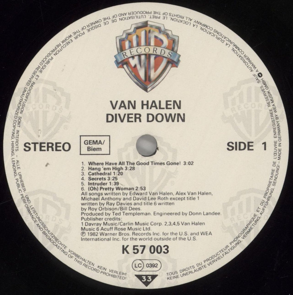 Van Halen Diver Down German vinyl LP album (LP record) VNHLPDI857612