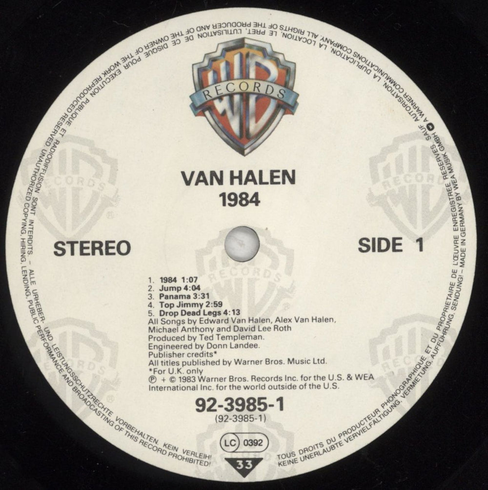 Van Halen MCMLXXXIV - EX German vinyl LP album (LP record) VNHLPMC636366