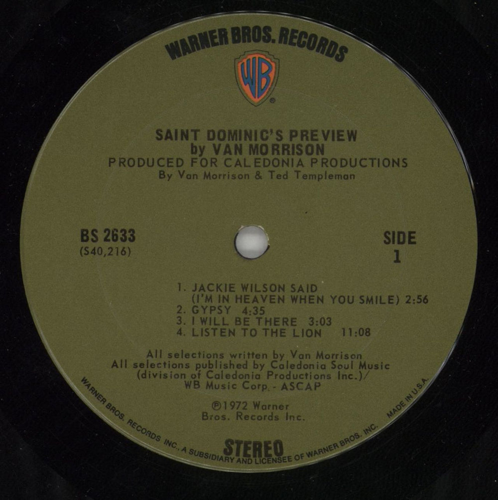 Van Morrison Saint Dominic's Preview + Insert US Vinyl LP