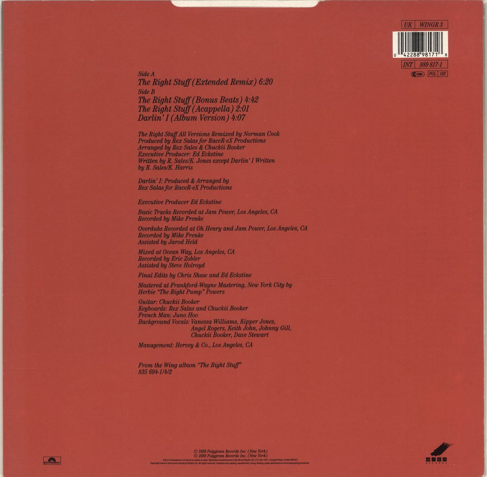 Vanessa Williams The Right Stuff UK Promo 12" vinyl single (12 inch record / Maxi-single) 042288981718