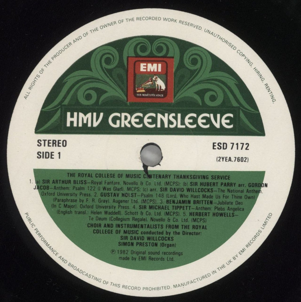 Various-Classical & Orchestral Music From The Service Of Thanksgiving To Mark The Centenary Of The Royal College Of Music UK vinyl LP album (LP record) VAFLPMU857252