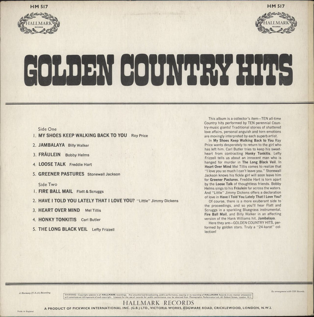 Various-Country Golden Country Hits UK vinyl LP album (LP record)