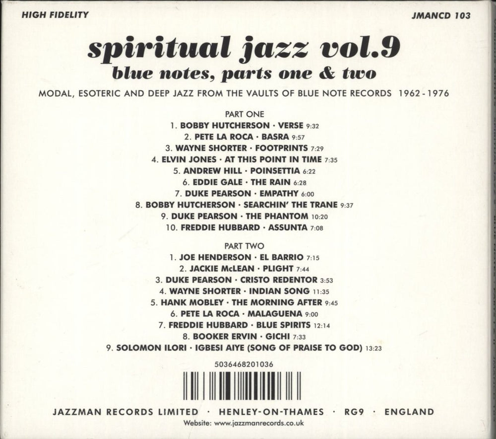 Various-Jazz Spiritual Jazz Vol.9 - Blue Notes, Parts I & II (From The Vaults Of Blue Note Records 1962-76) French 2 CD album set (Double CD) 5036468201036
