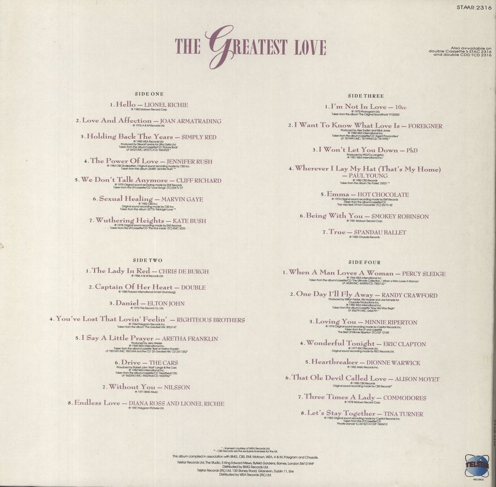 Various-Pop The Greatest Love UK 2-LP vinyl record set (Double LP Album)