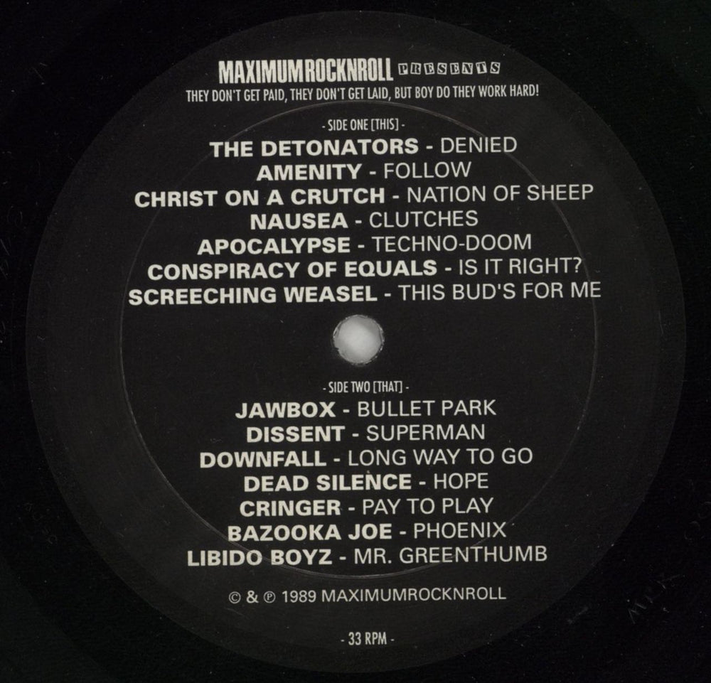 Various-Punk & New Wave They Don't Get Paid, They Don't Get Laid, But Boy Do They Work Hard! US vinyl LP album (LP record) PVALPTH866570