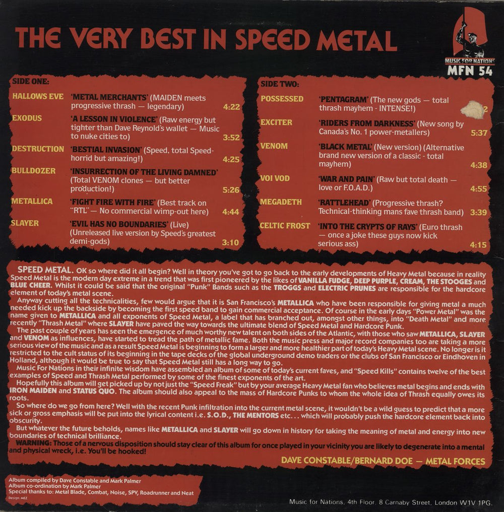 Various-Rock & Metal Speed Kills (The Very Best In Speed Metal) - VG UK vinyl LP album (LP record)