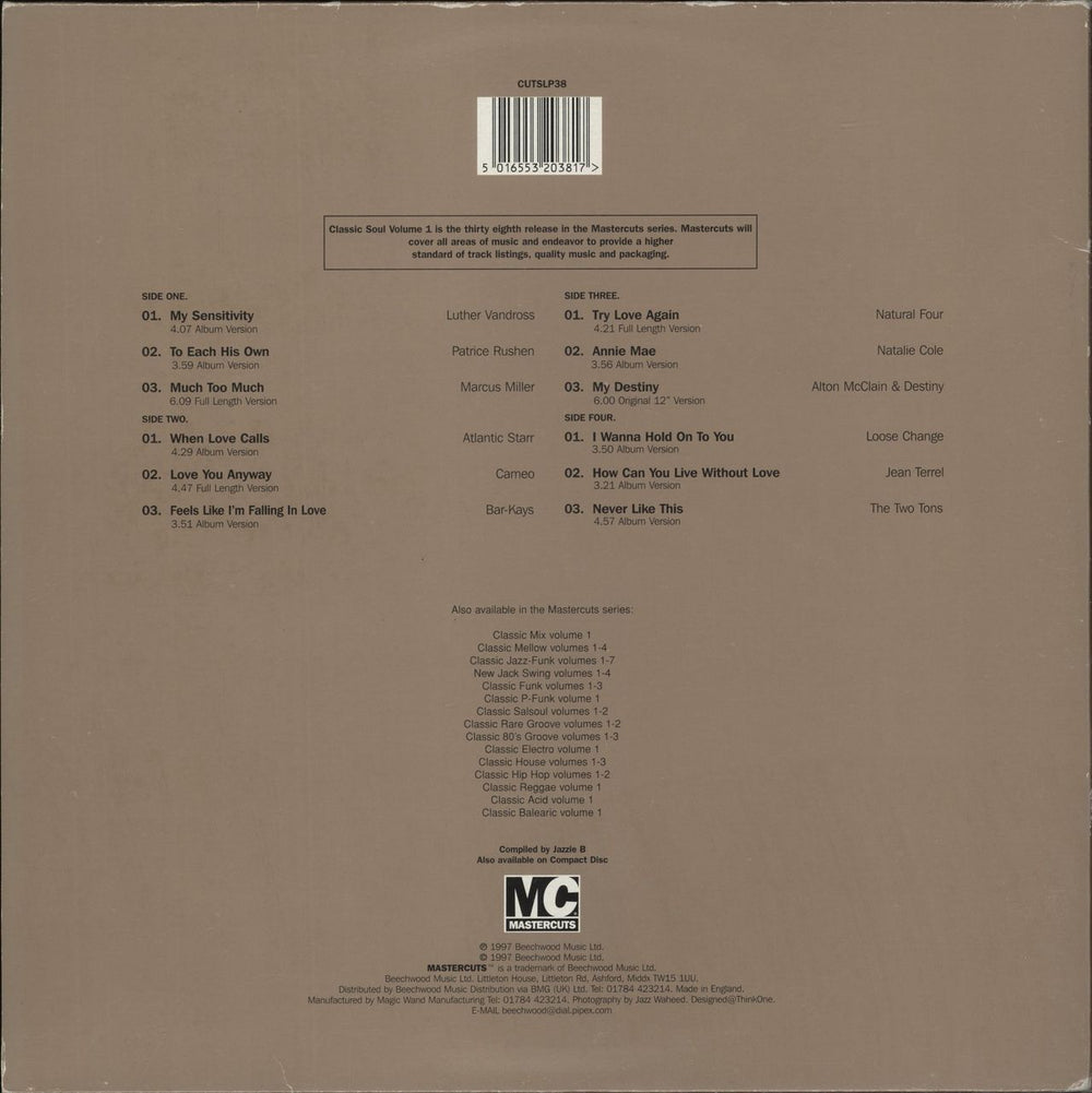 Various-Soul & Funk Classic Soul Mastercuts Volume 1 (The Jazzie B Selection) UK 2-LP vinyl record set (Double LP Album) 5016553203817