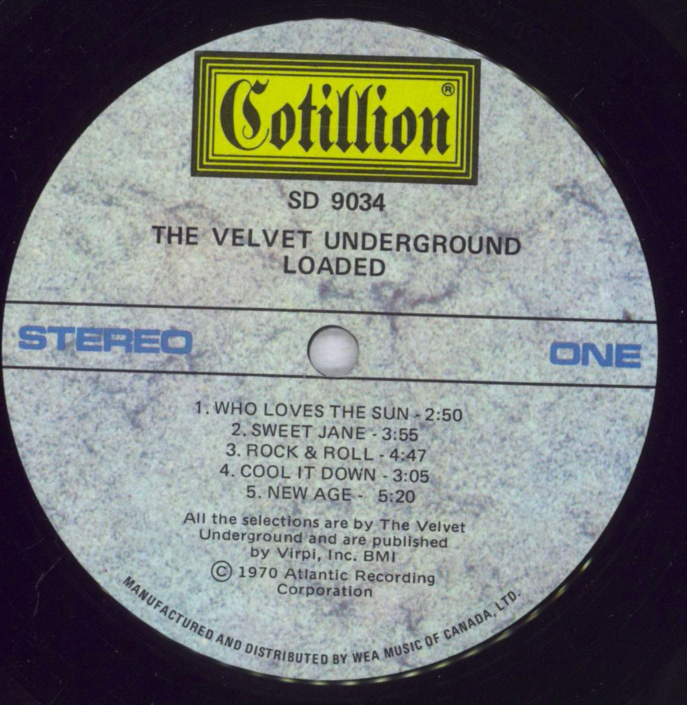 Velvet Underground Loaded Canadian vinyl LP album (LP record) VUNLPLO833826