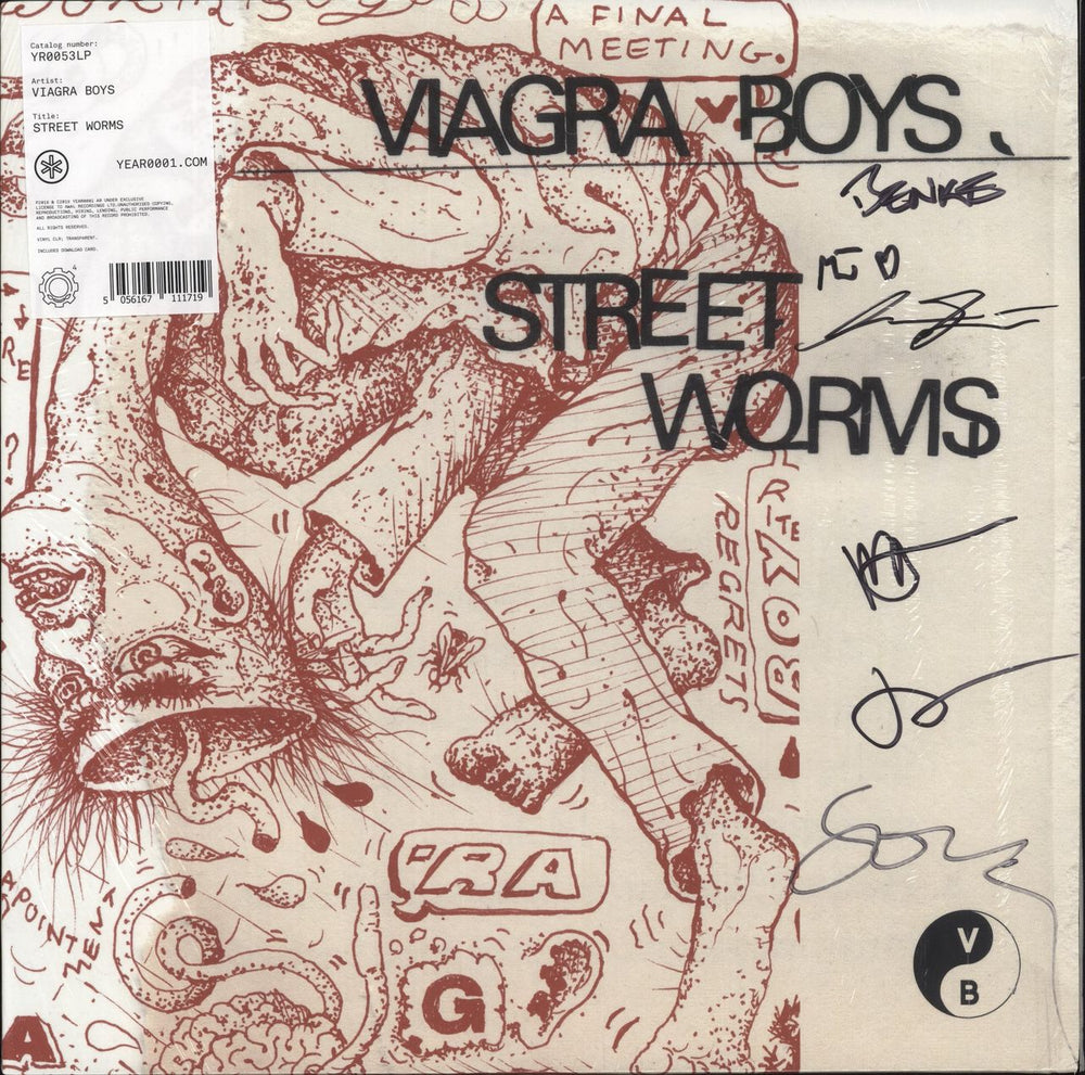 Viagra Boys Street Worms - 180g Clear Vinyl - Autographed Swedish vinyl LP album (LP record) YR0053