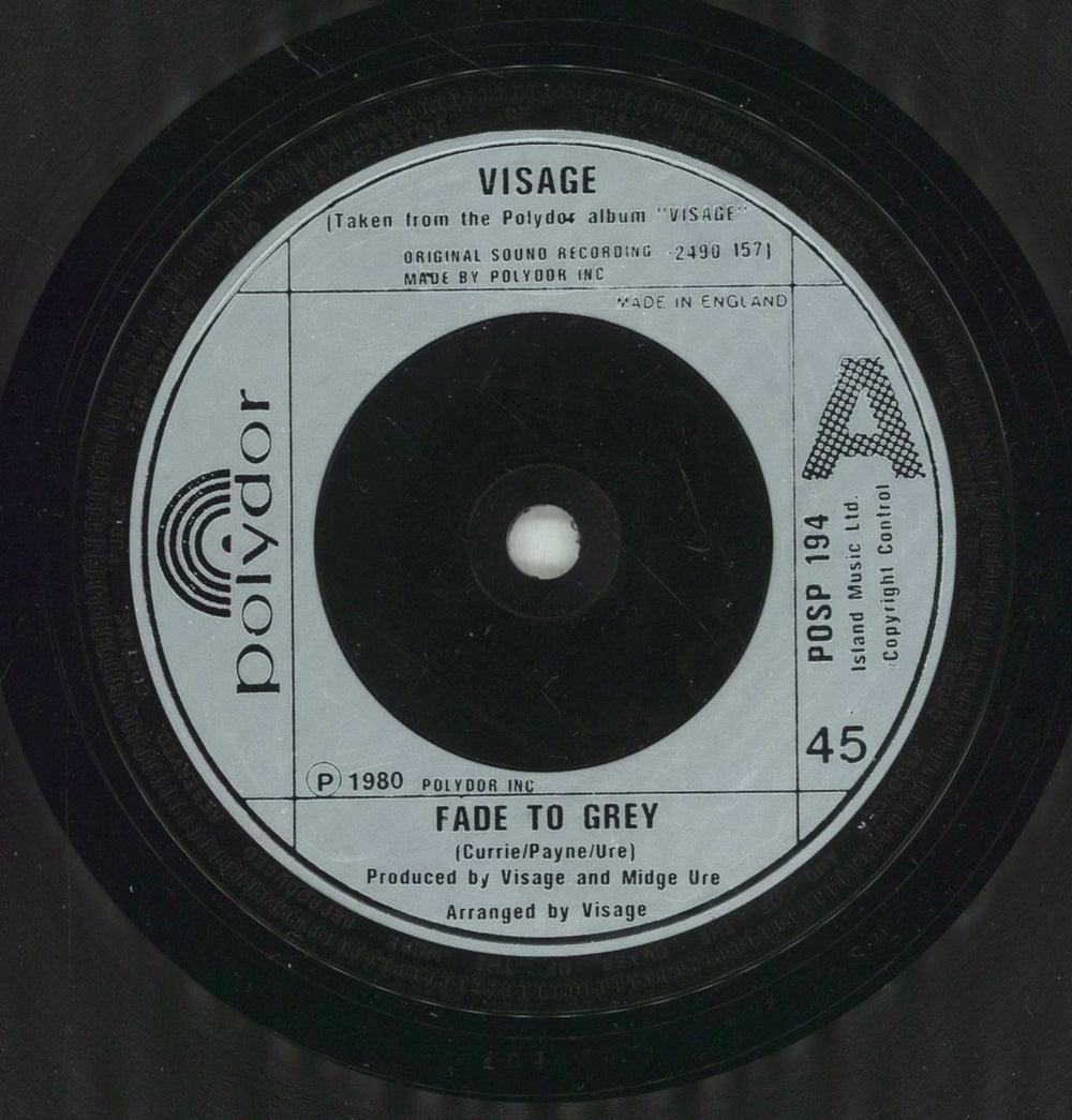 Visage Fade To Grey + P/S UK 7" vinyl single (7 inch record / 45) VIS07FA70703