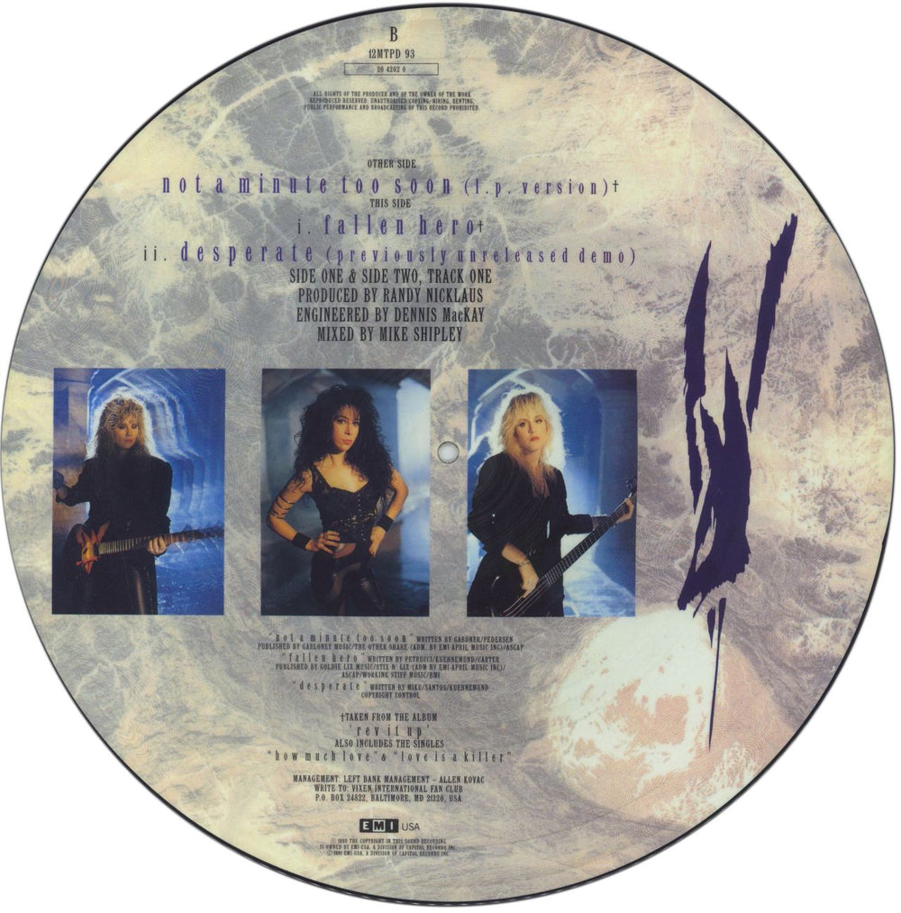 Vixen Not A Minute Too Soon UK 12" vinyl picture disc (12 inch picture record)