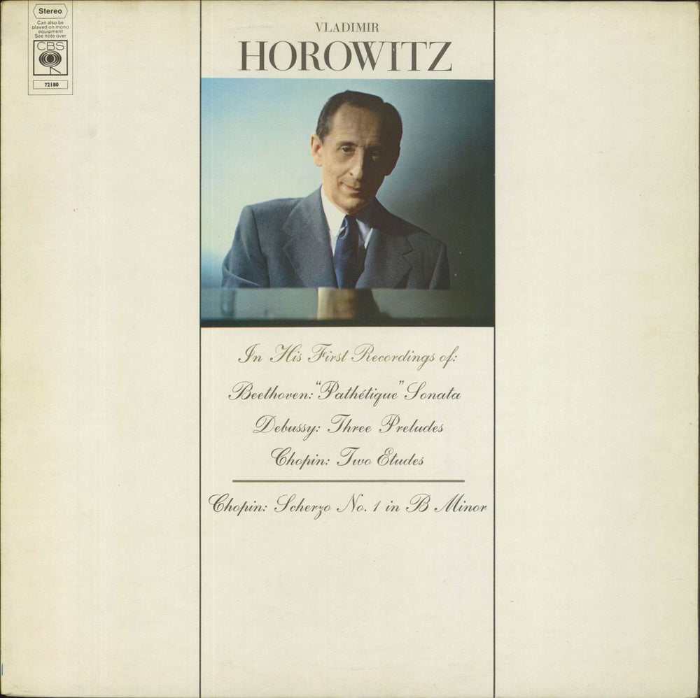 Vladimir Horowitz In His First Recordings Of: Beethoven: "Pathétique" Sonata; Debussy: Three Preludes; Chopin: Two Etu UK vinyl LP album (LP record) 72180