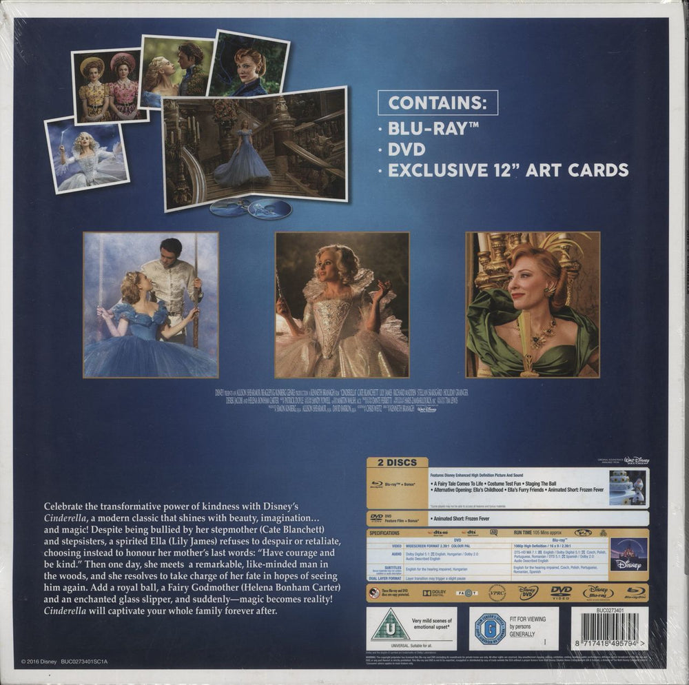 Walt Disney Cinderella 2015 - DVD/Blu-ray Big Sleeve Edition - Sealed UK digital video tape (DVC) 8717418495794