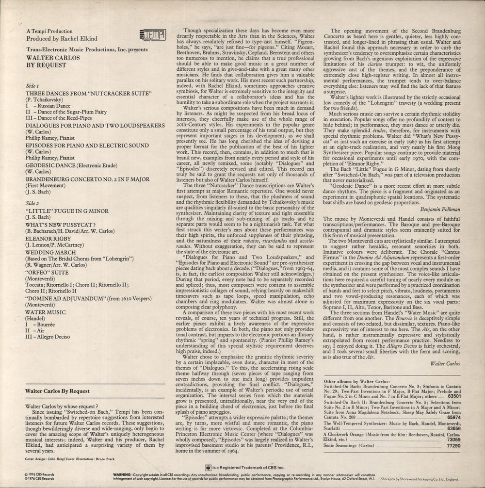 Walter Carlos By Request UK vinyl LP album (LP record)