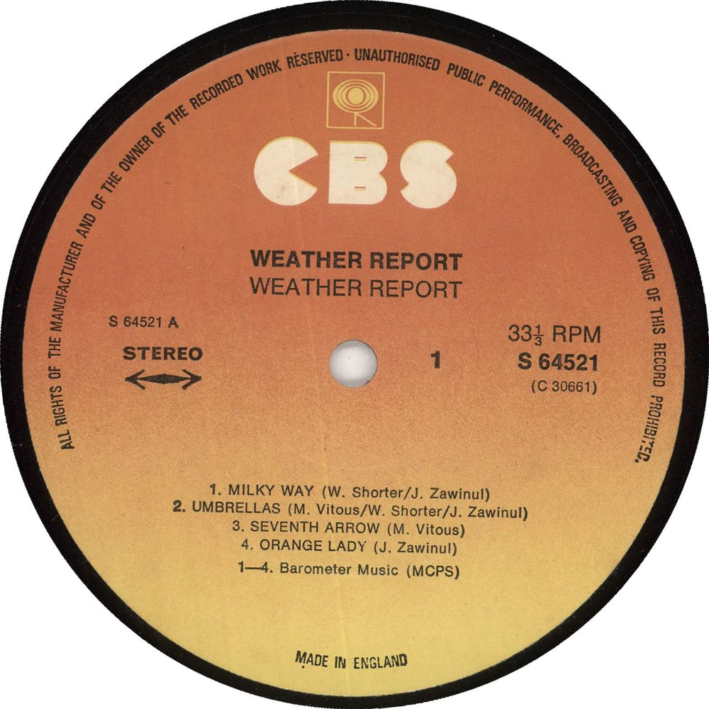 Weather Report Weather Report - graduated orange label UK vinyl LP album (LP record)