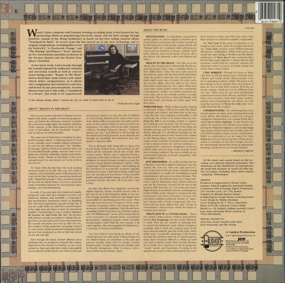 Wendy Carlos Beauty In The Beast US vinyl LP album (LP record) 084317900710