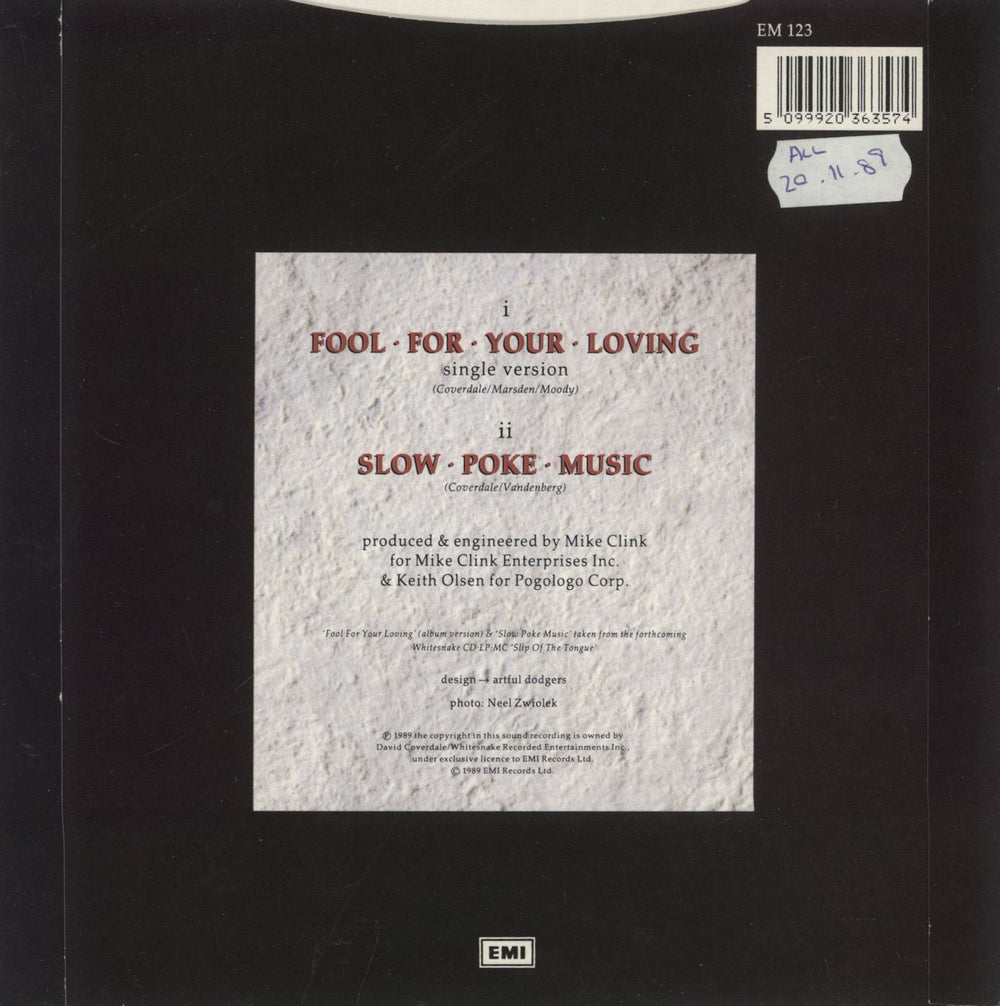 Whitesnake Fool For Your Loving UK 7" vinyl single (7 inch record / 45) 5099920363574