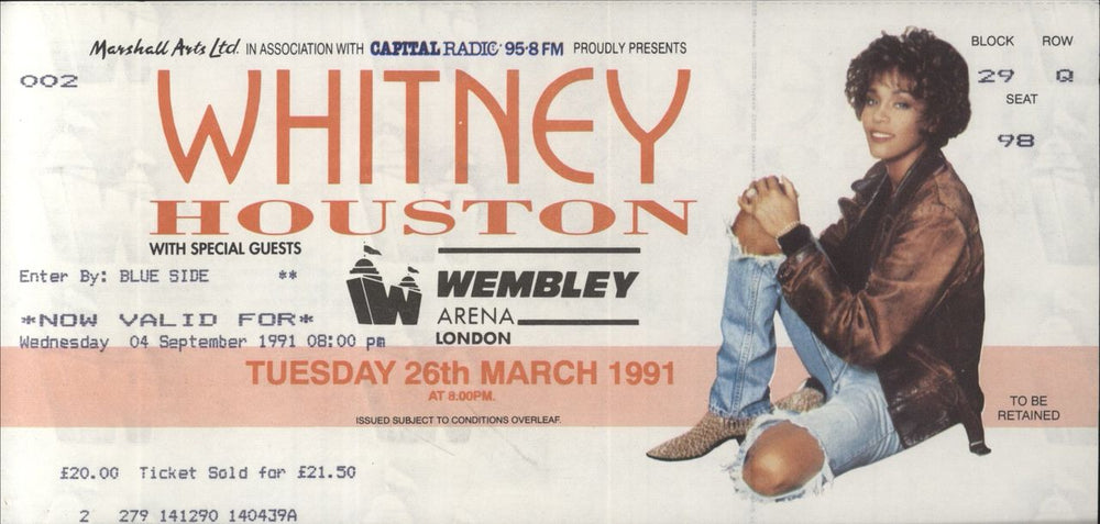 Whitney Houston I'm Your Baby Tonight World Tour Book + Ticket UK tour programme HOUTRIM60301