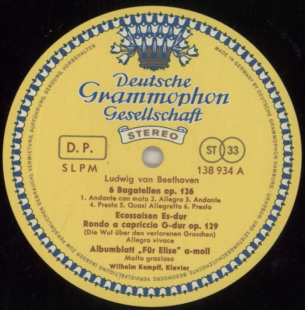 Wilhelm Kempff Beethoven: Bagatelles German vinyl LP album (LP record) W2LLPBE861932