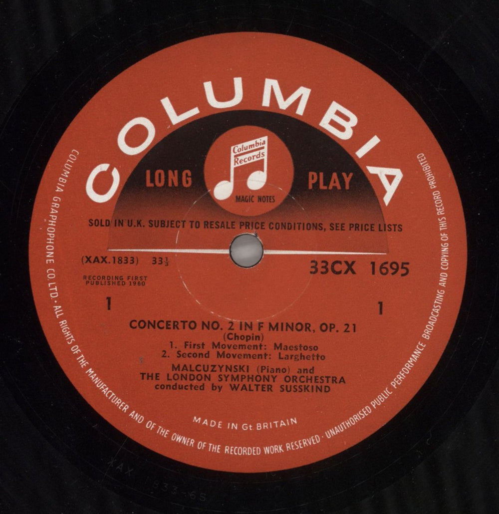 Witold Malcuzynski Chopin: Piano Concerto No. 2 / Fantaisie in F Minor UK vinyl LP album (LP record) XN1LPCH526024