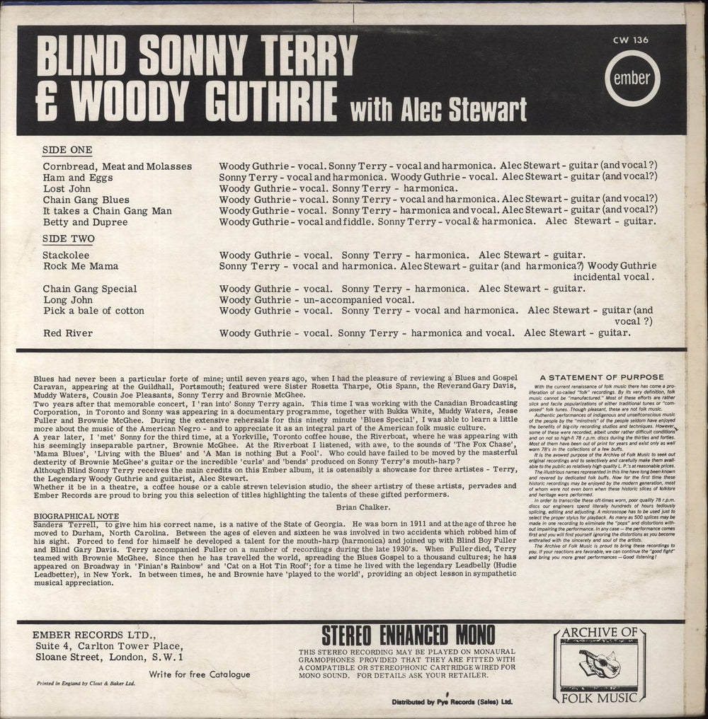 Woody Guthrie Blind Sonny Terry & Woody Guthrie UK vinyl LP album (LP record)