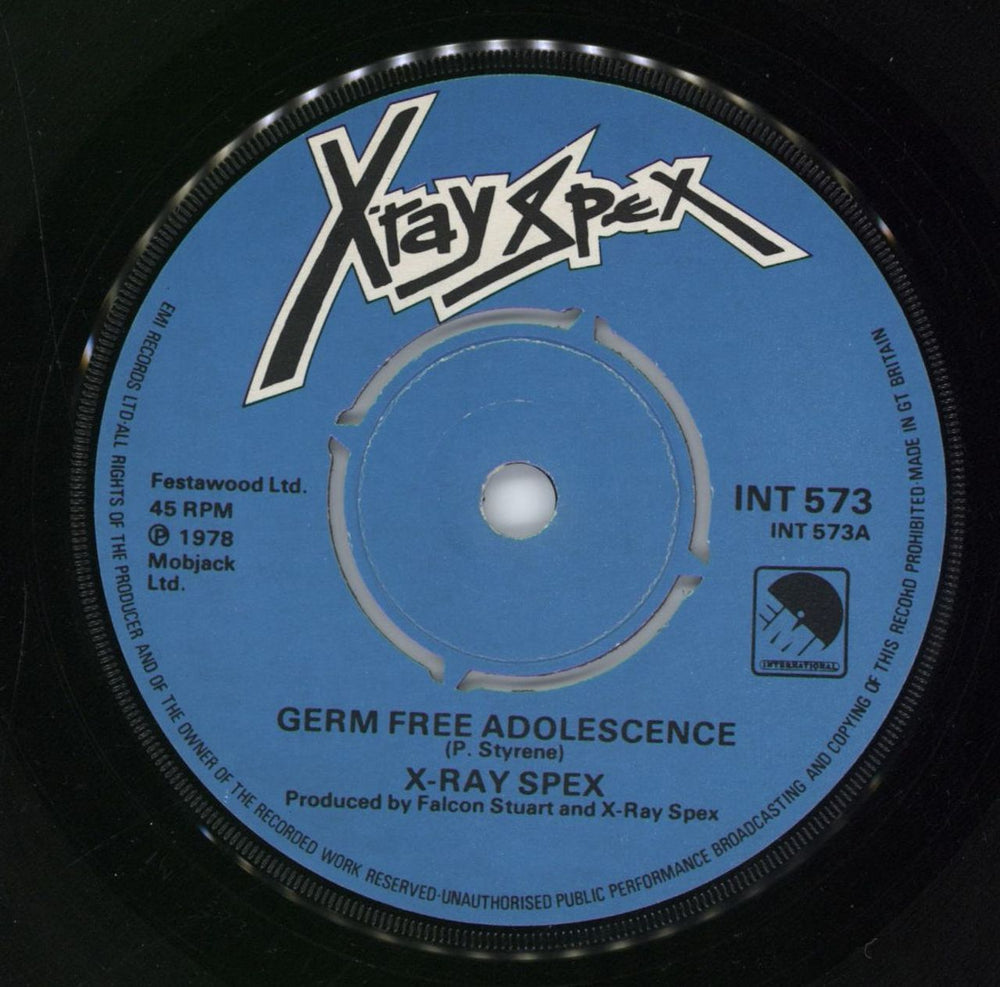 X-Ray Spex Germ Free Adolescence UK 7" vinyl single (7 inch record / 45) INT573