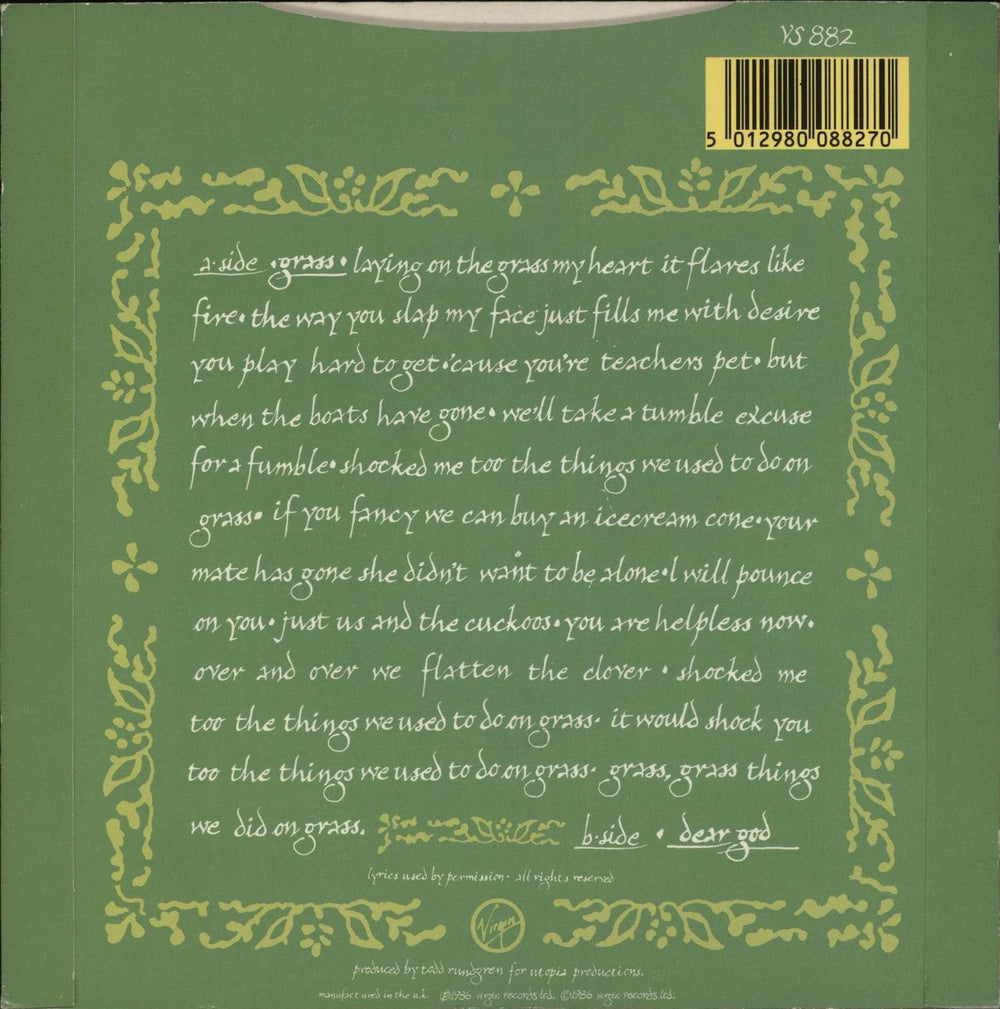 XTC Grass UK 7" vinyl single (7 inch record / 45) 5012980088270