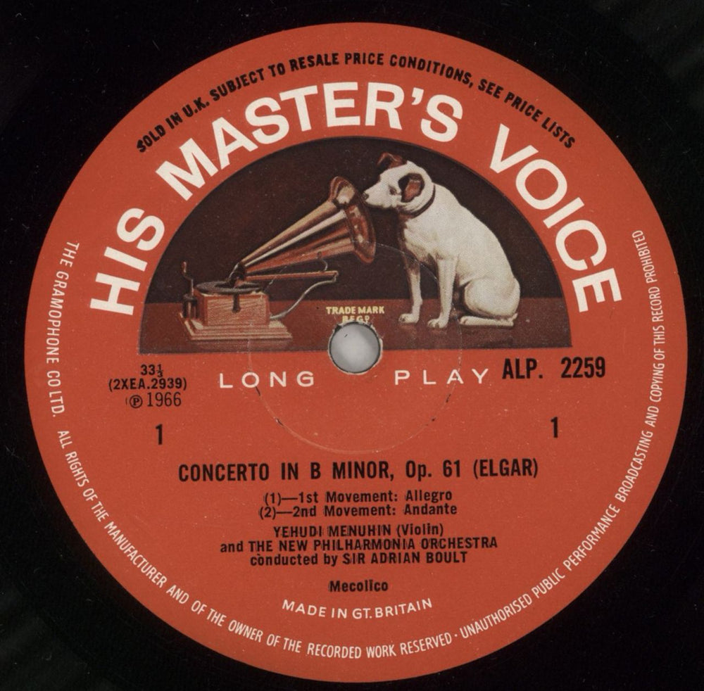 Yehudi Menuhin Elgar: Violin Concerto in B Minor, Op. 61 UK vinyl LP album (LP record) YEHLPEL762379