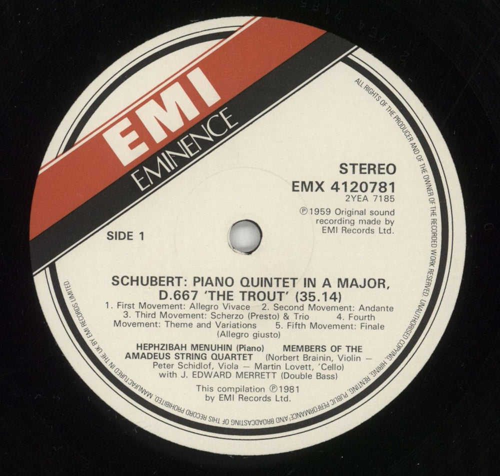 Yehudi Menuhin Schubert: Piano Quintet in A, 'Trout' / Beethoven: Piano Trio in D, 'Ghost' UK vinyl LP album (LP record) YEHLPSC864173