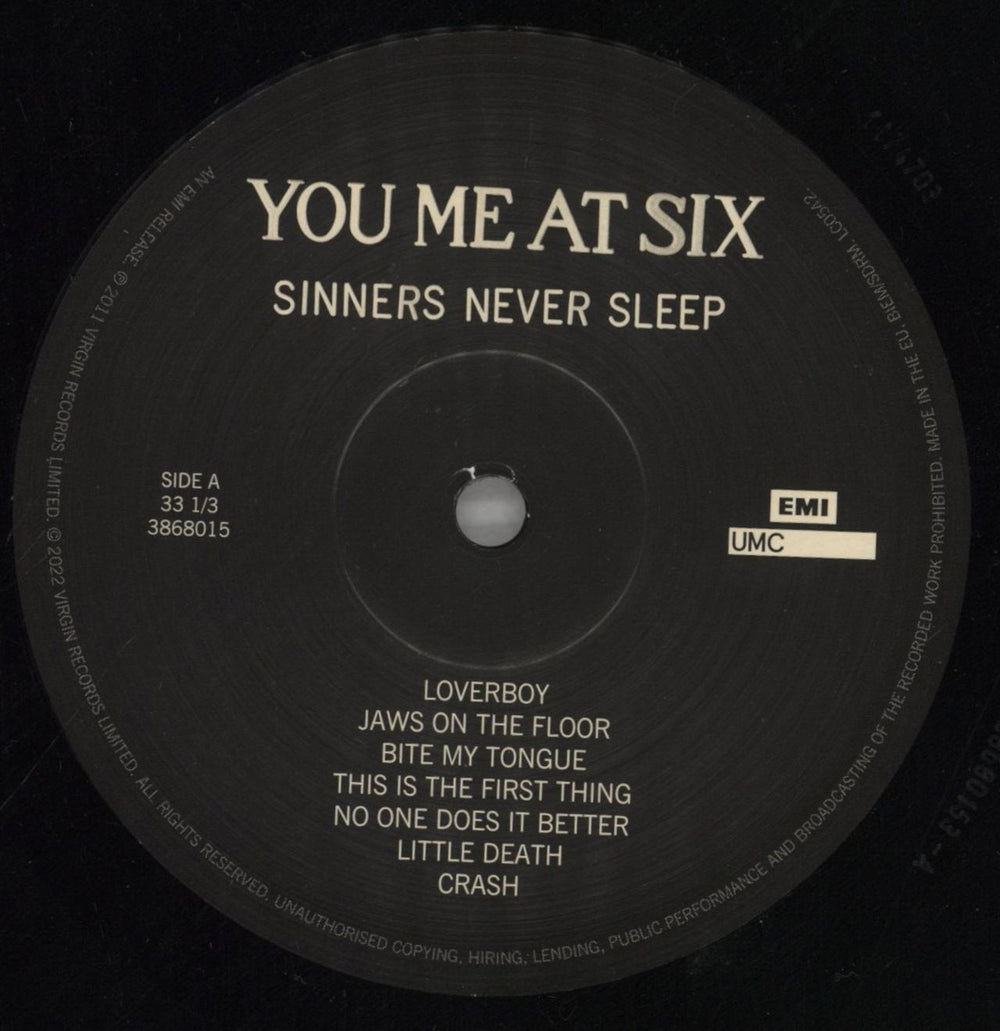 You Me At Six Sinners Never Sleep UK vinyl LP album (LP record) YMILPSI859707