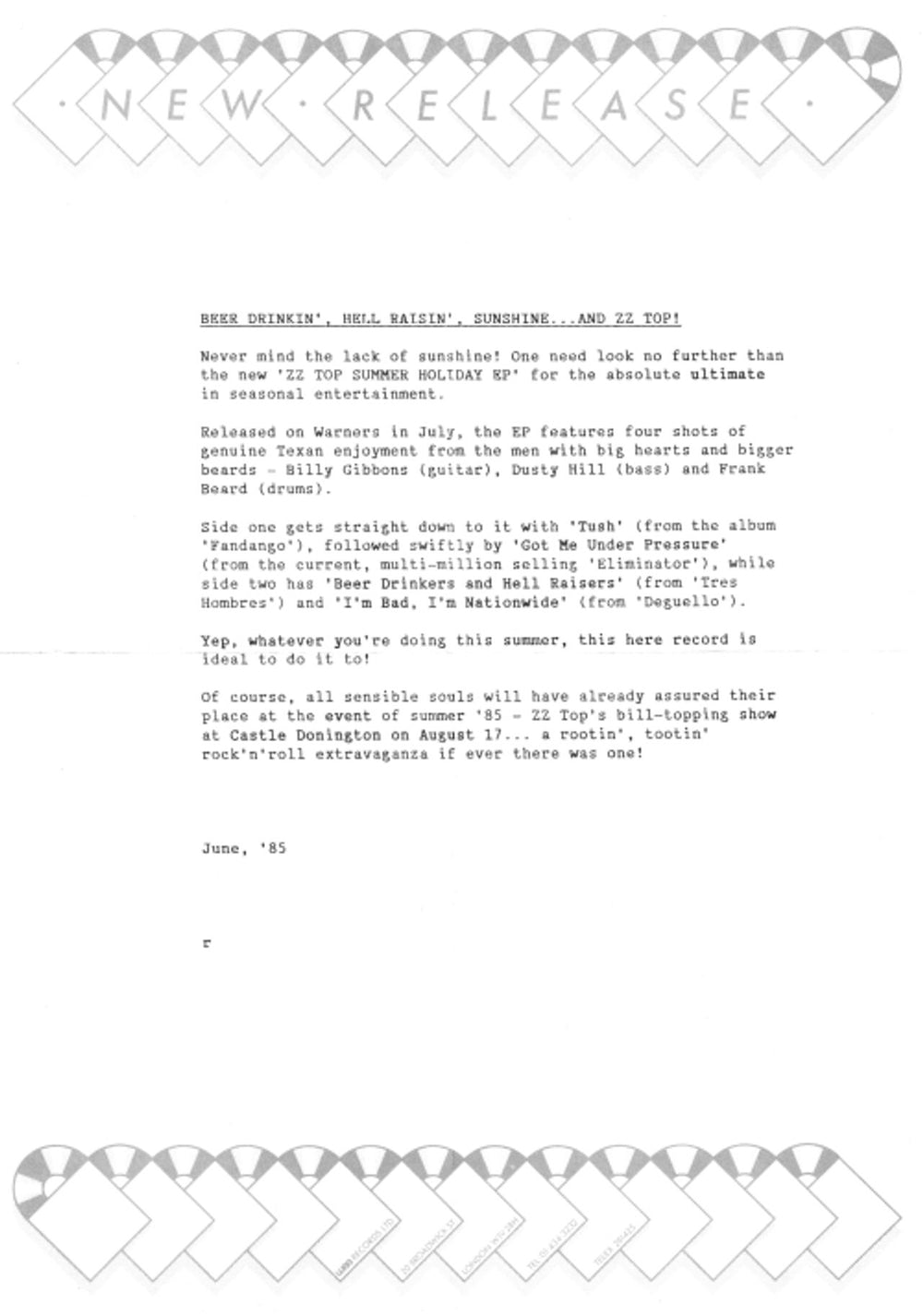 ZZ Top The ZZ Top Summer Holiday EP UK 7" vinyl single (7 inch record / 45) ZZT07TH193571