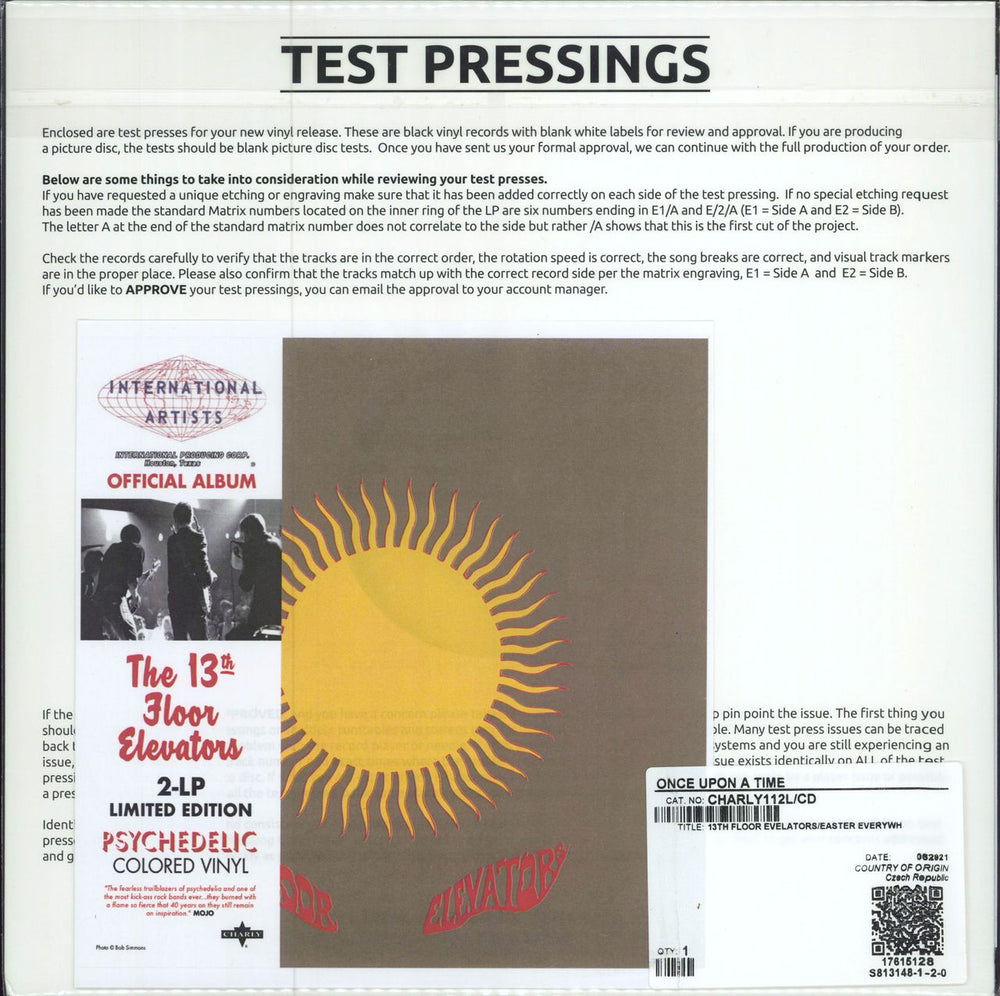 13th Floor Elevators Easter Everywhere - Test Pressing - 180gram Black Vinyl Czech Promo vinyl LP album (LP record) CHARLY112L/CD